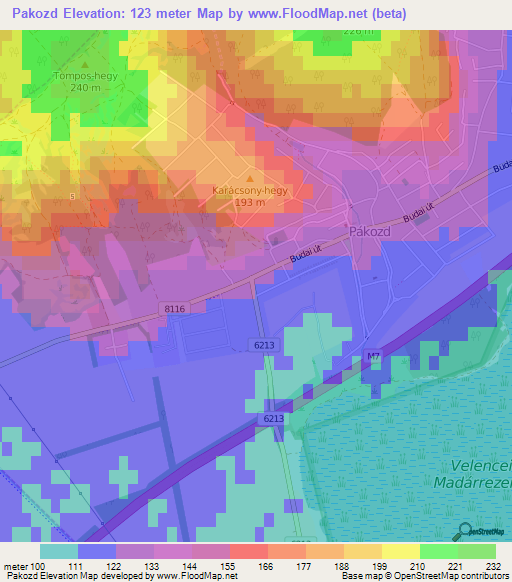 Pakozd,Hungary Elevation Map