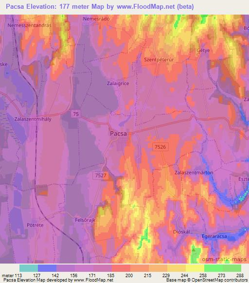 Pacsa,Hungary Elevation Map