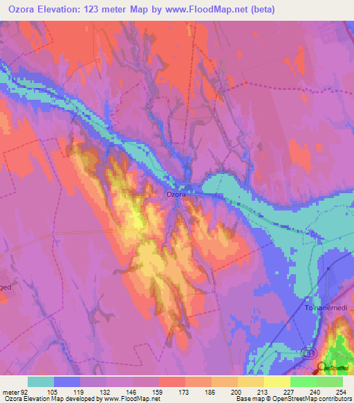 Ozora,Hungary Elevation Map