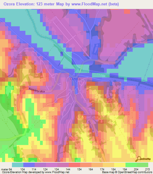 Ozora,Hungary Elevation Map