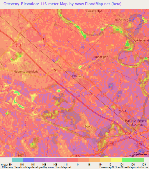 Otteveny,Hungary Elevation Map