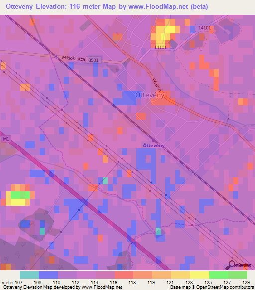 Otteveny,Hungary Elevation Map