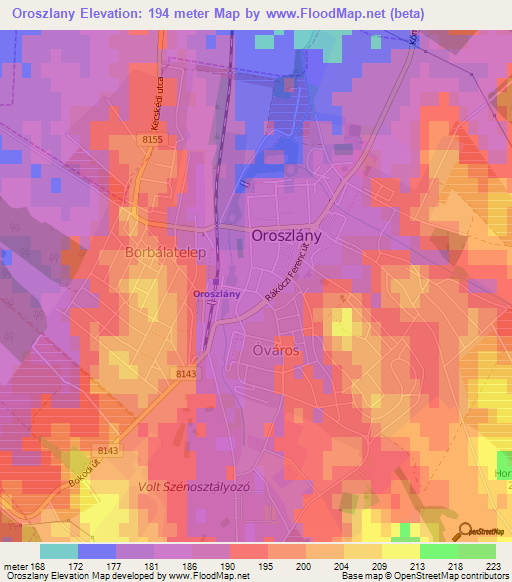 Oroszlany,Hungary Elevation Map