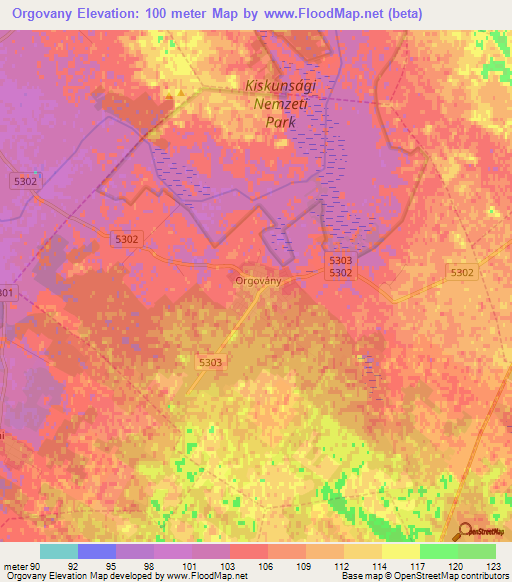 Orgovany,Hungary Elevation Map