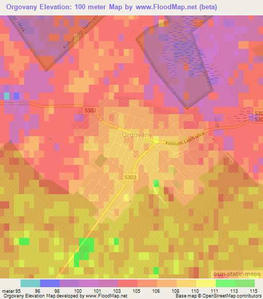 Orgovany,Hungary Elevation Map