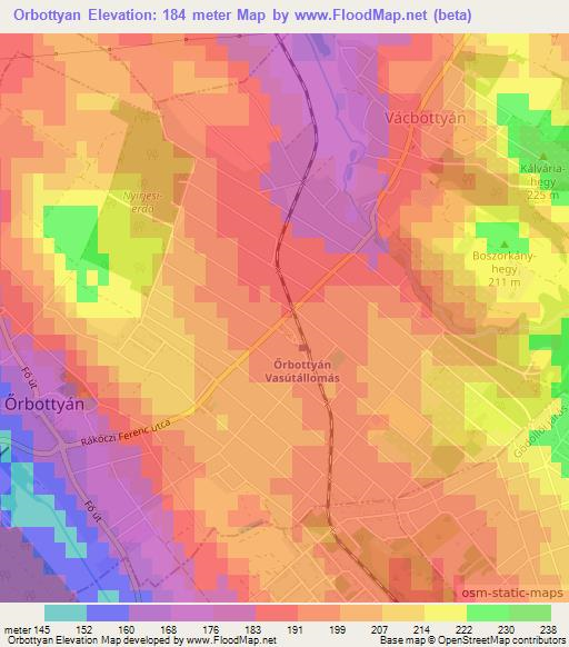 Orbottyan,Hungary Elevation Map