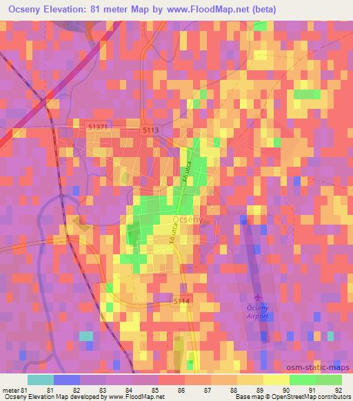 Ocseny,Hungary Elevation Map