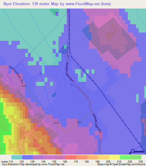 Nyul,Hungary Elevation Map