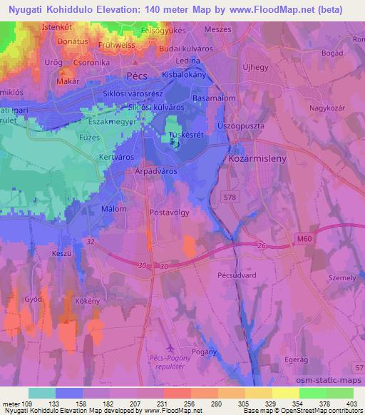 Nyugati Kohiddulo,Hungary Elevation Map