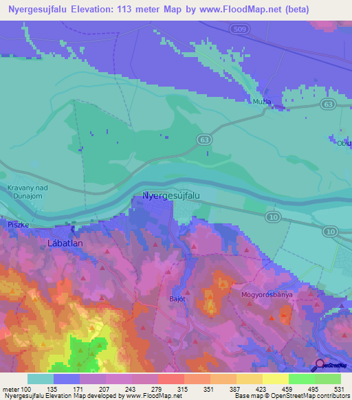 Nyergesujfalu,Hungary Elevation Map