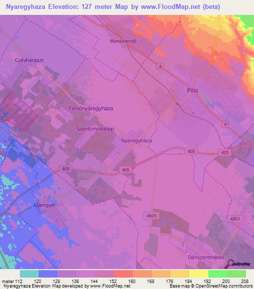 Nyaregyhaza,Hungary Elevation Map