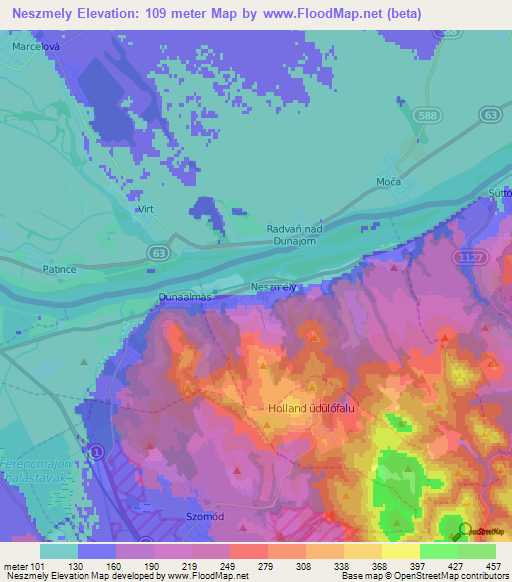 Neszmely,Hungary Elevation Map