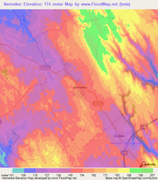 Nemetker,Hungary Elevation Map