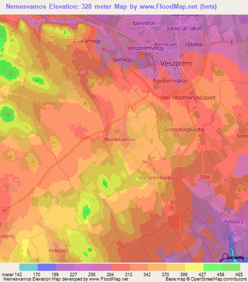 Nemesvamos,Hungary Elevation Map