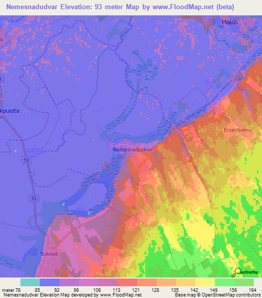 Nemesnadudvar,Hungary Elevation Map
