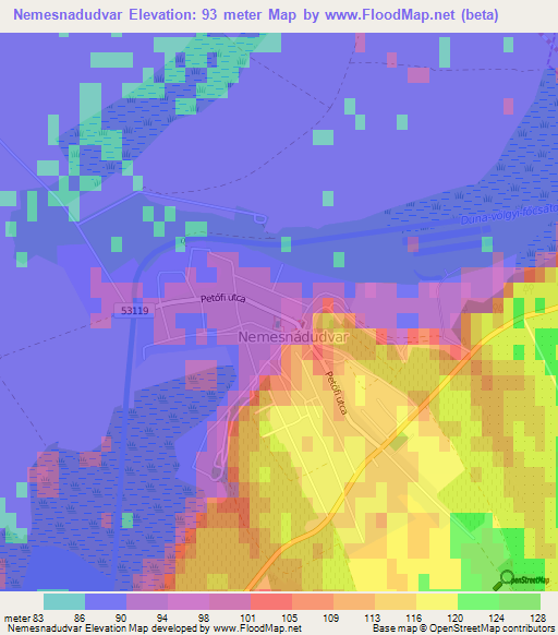 Nemesnadudvar,Hungary Elevation Map