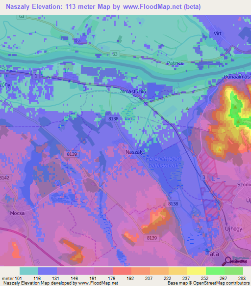 Naszaly,Hungary Elevation Map
