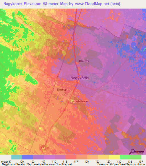 Nagykoros,Hungary Elevation Map