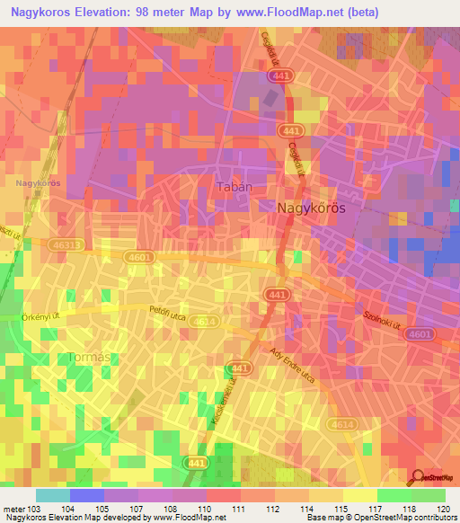 Nagykoros,Hungary Elevation Map