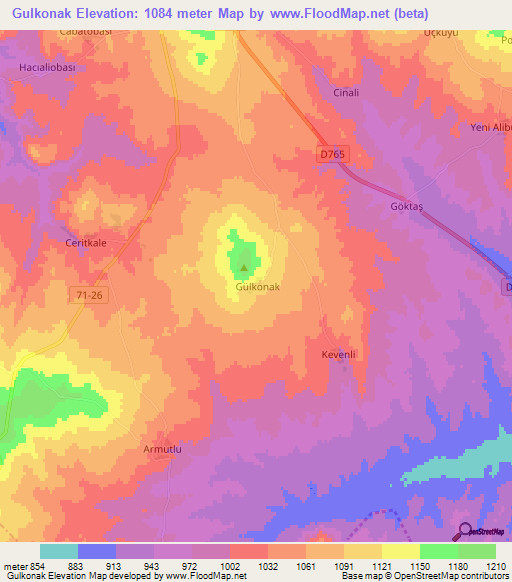 Gulkonak,Turkey Elevation Map