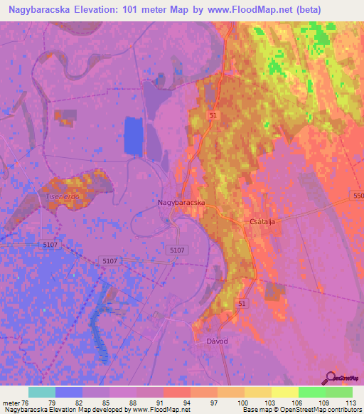 Nagybaracska,Hungary Elevation Map