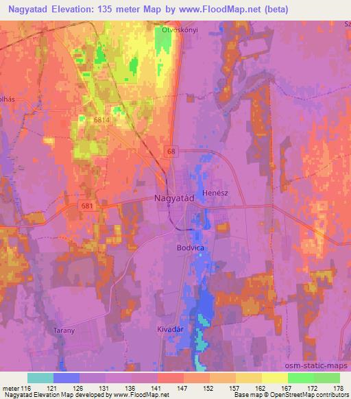 Nagyatad,Hungary Elevation Map