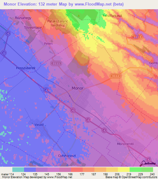 Monor,Hungary Elevation Map
