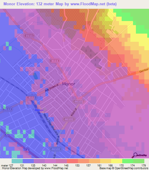Monor,Hungary Elevation Map