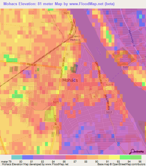 Mohacs,Hungary Elevation Map