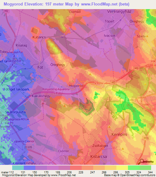 Mogyorod,Hungary Elevation Map