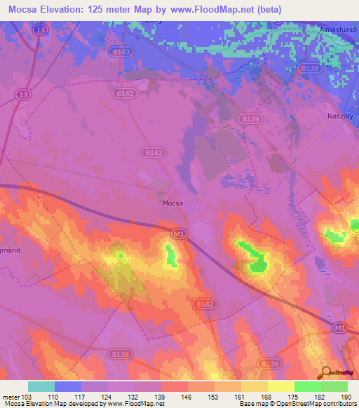Mocsa,Hungary Elevation Map