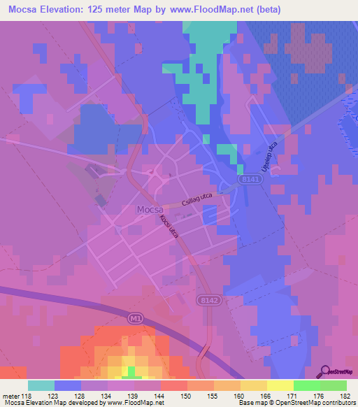 Mocsa,Hungary Elevation Map