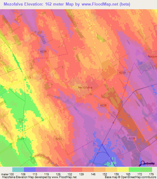 Mezofalva,Hungary Elevation Map
