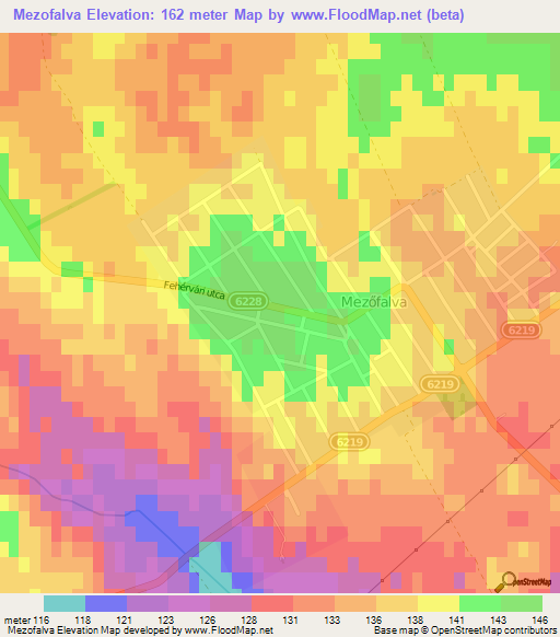 Mezofalva,Hungary Elevation Map