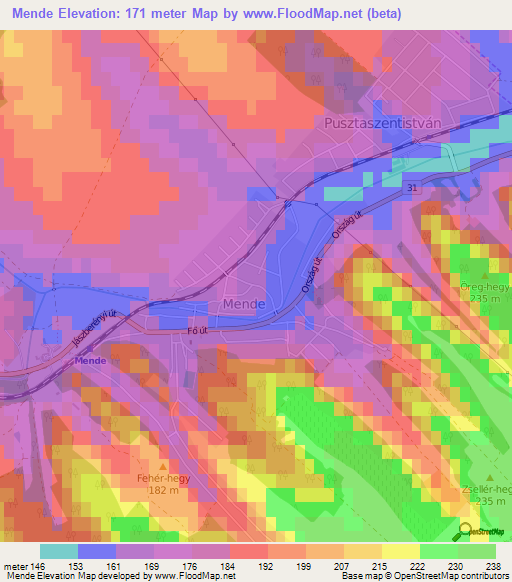 Mende,Hungary Elevation Map