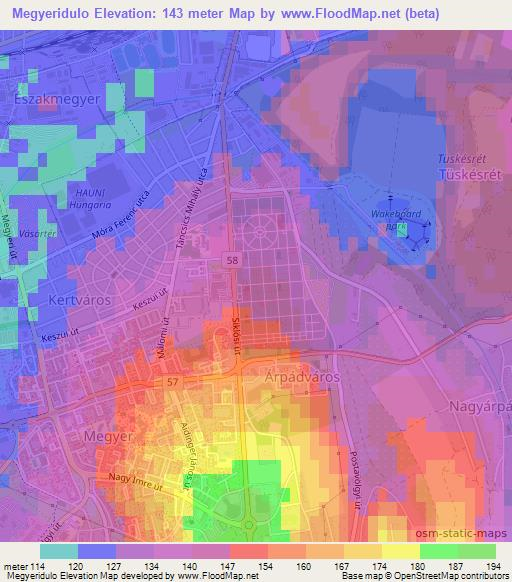 Megyeridulo,Hungary Elevation Map