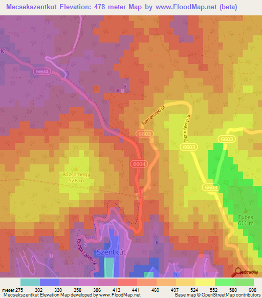 Mecsekszentkut,Hungary Elevation Map