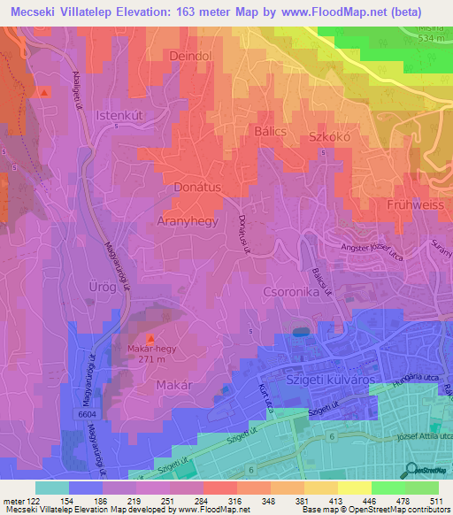 Mecseki Villatelep,Hungary Elevation Map