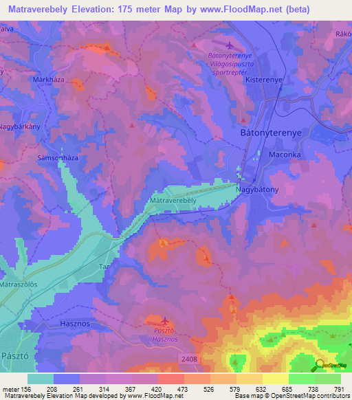 Matraverebely,Hungary Elevation Map