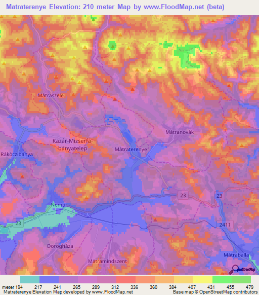 Matraterenye,Hungary Elevation Map