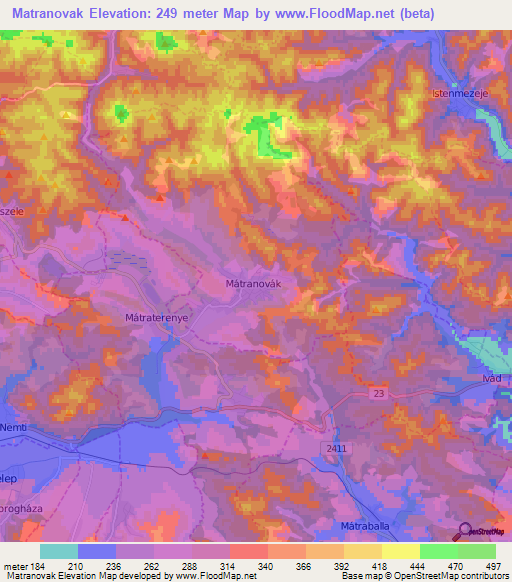 Matranovak,Hungary Elevation Map