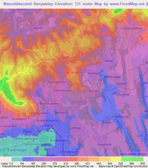 Masodikkeruleti Banyatelep,Hungary Elevation Map