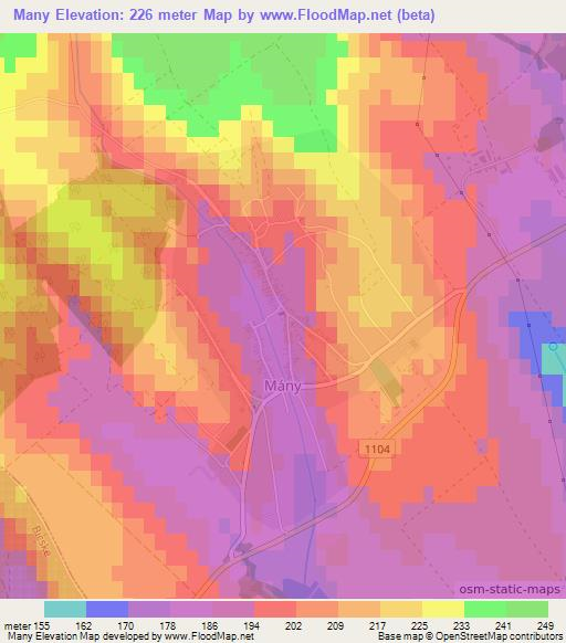 Many,Hungary Elevation Map