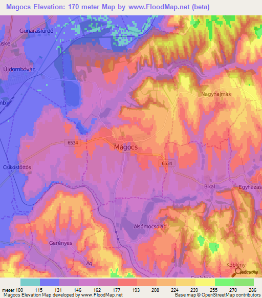 Magocs,Hungary Elevation Map