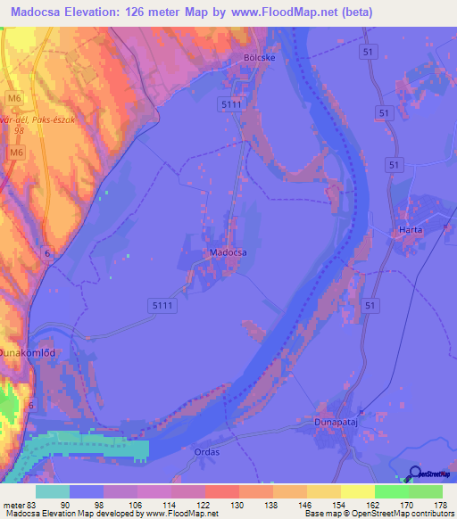 Madocsa,Hungary Elevation Map