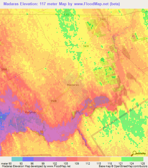 Madaras,Hungary Elevation Map