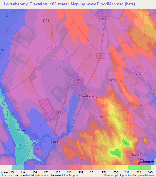 Lovasbereny,Hungary Elevation Map
