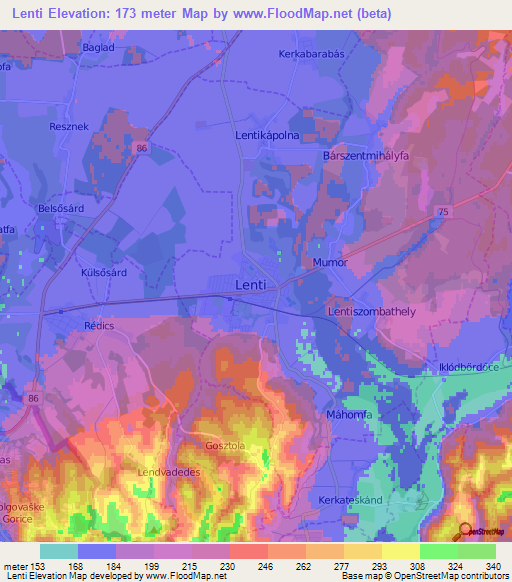 Lenti,Hungary Elevation Map