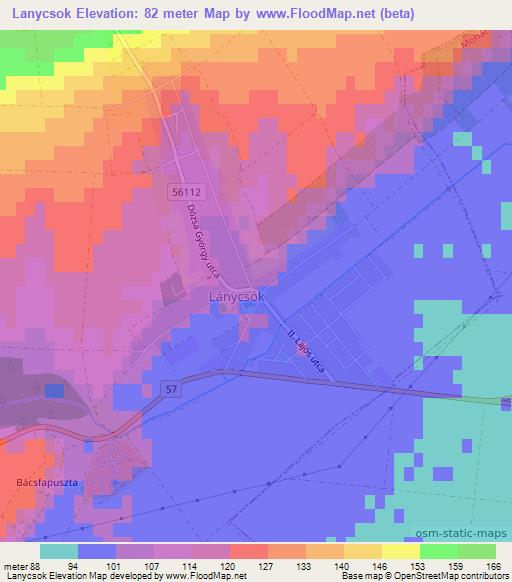 Lanycsok,Hungary Elevation Map