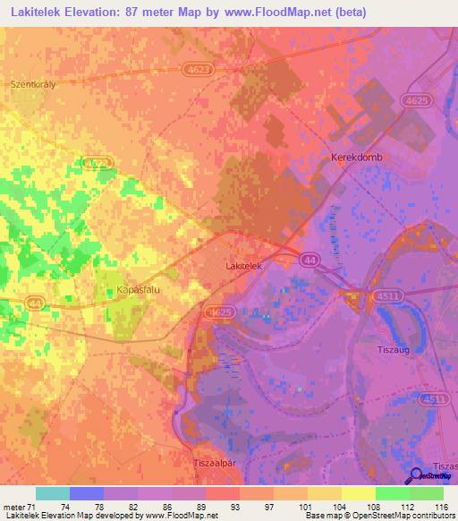 Lakitelek,Hungary Elevation Map